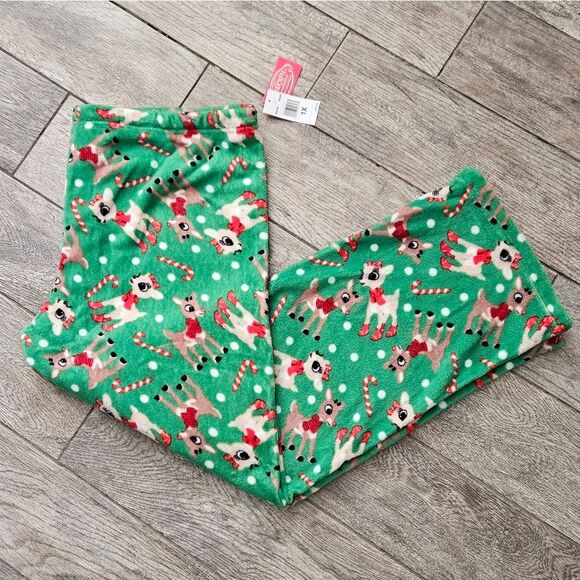 Rudolph The Red-Nosed Reindeer Green Plush PJ Pants Size 1X - Picture 1 of 8